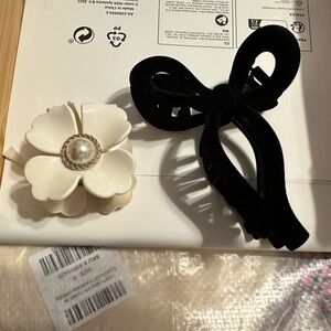 Black Bow and Flower Hair Clips